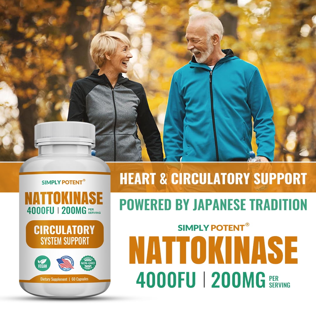 Simply Potents Nattokinase 4000 FU Capsules for Heart Circulation Blood Vascular Support Antioxidant Fibrinolytic 60