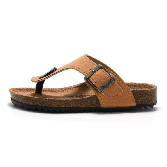 Sandales Unisexes pour Enfants Flip Flops à Semelle Intérieure en Liège Souple en Cuir PU pour Garçons Filles pour la Plage