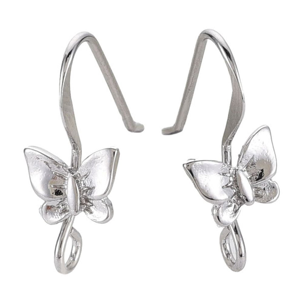 Brass Earring Hooks Ear Wire with Horizontal Loop Nickel Free Butterfly Real Platinum Plated 20x8mm Hole: 2.5mm 22 Gauge Pin: 0.6mm