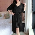 thumbnail image 2 of Robe Sets for Women Satin Robe with Nightgown 2 Piece Sleepwear Cami Nightwear Bridesmaid Robes Silk Pajama Skirt Black One Size, 2 of 3