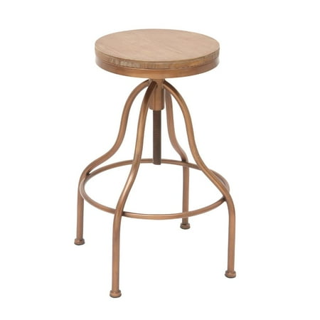Iron Bar Stools - Decmode Industrial 34 Inch Iron and Fir Wood Adjustable Bar Stool, Oak brown