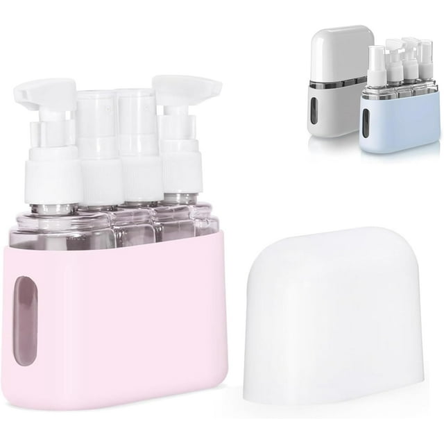 Mini Distributeur de Shampoing Portable Ensemble de Bouteilles de Voyage, Mini Distributeur Portable Ensemble de Voyage, Bouteilles à Pompe Étanches Contenants Format Voyage, Bouteilles de Voyage Réutilisables pour Articles de Toilette (Rose, 4 en 1)