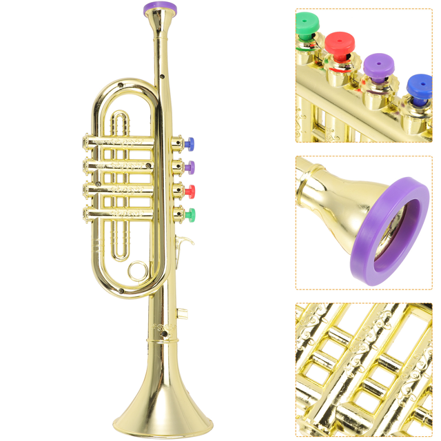 Children Instrument Toy Stage Performance Trumpet Prop Portable Musical Trumpet Toy Golden