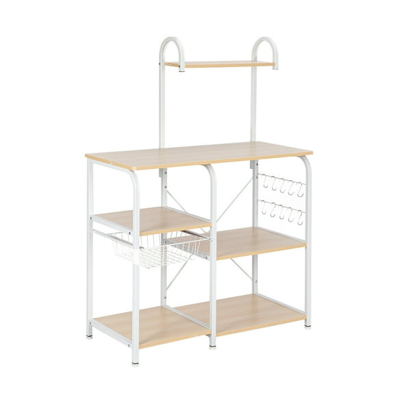 maskred Light Beige Kitchen Baker's Rack Utility Storage Shelf 35.5 Microwave Stand 4-Tier 3-Tier Shelf for Spice Rack Organizer Workstation with 10 Hooks