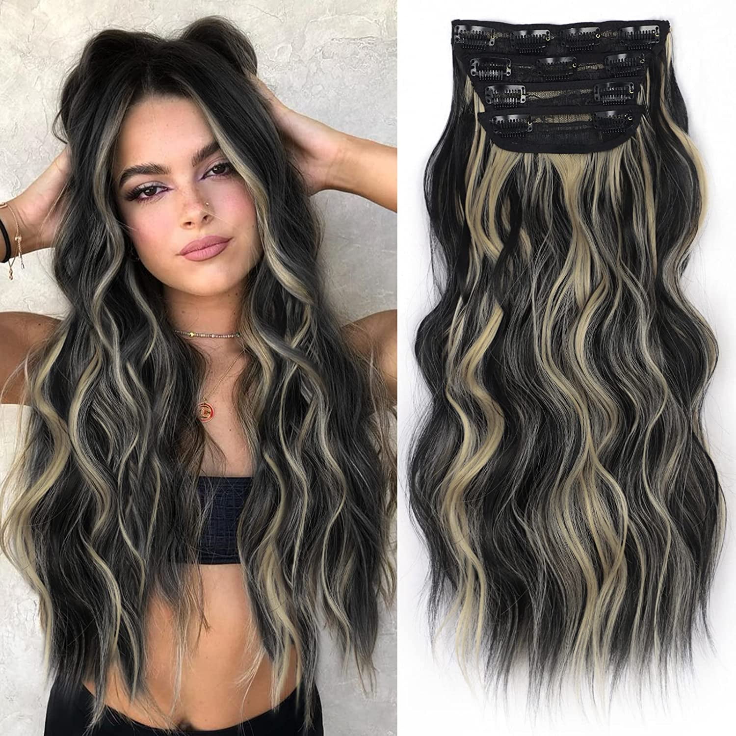Walmart 20 Inch Wavy Clip-in Hair Extensions, 4PCS Black 