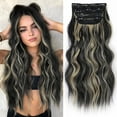 thumbnail image 3 of Clip in Long Wavy Synthetic Hair Extension 20 Inch Black Mixed Blonde 4PCS Thick Hairpieces Fiber Double Weft Hair for Women, 3 of 7