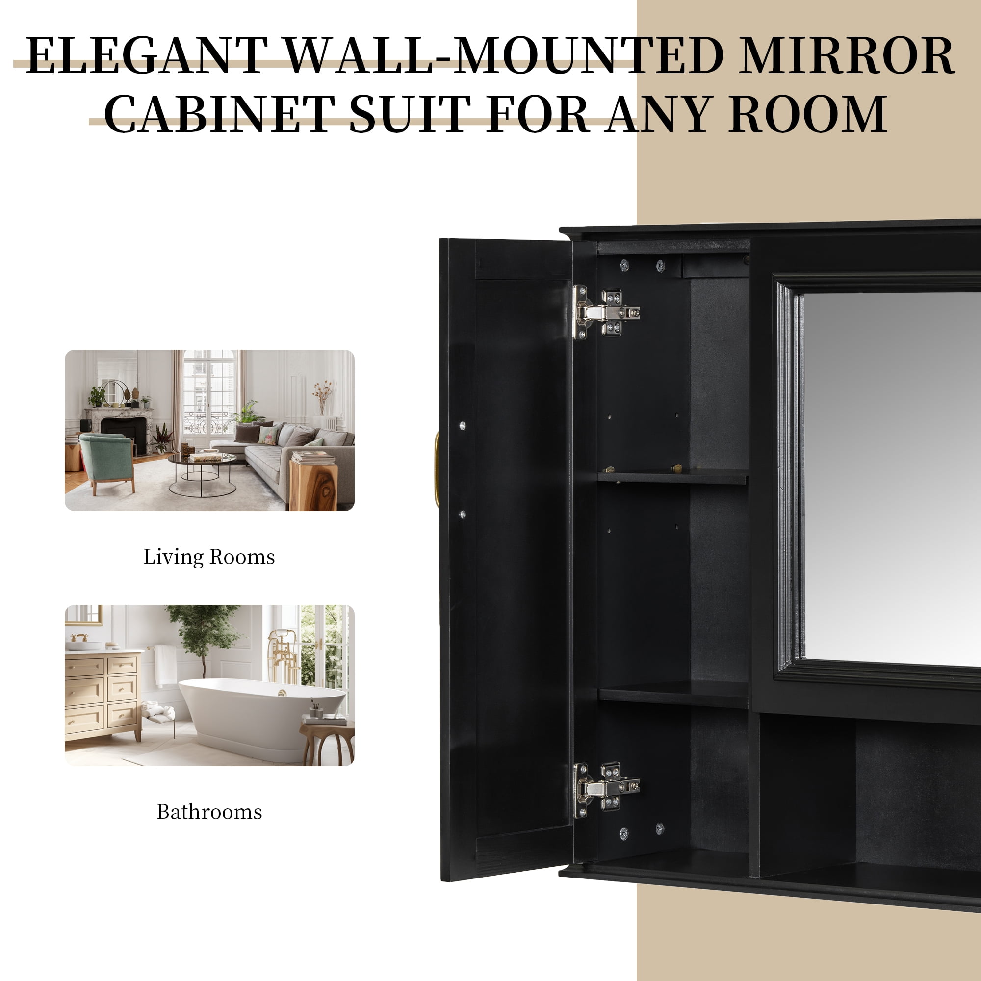 Euroco 36'' Medicine Cabinet, Wall Mounted Bathroom Storage Cabinet, Modern Bathroom Wall Cabinet with Mirror, Mirror Cabinet with 3 Doors (Not Include Bathroom Vanity )