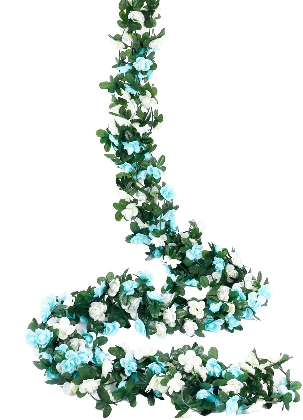 5 Pack 41 FT Fake Rose Vine Flowers Plants Artificial Flower Hanging Rose Ivy Home Hotel Office Wedding Party Garden Blue & White