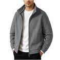 thumbnail image 3 of Zenithor Men's Stand Collar Fleece Jacket with Pockets, Relaxed Fit Warm Soft Full Zip Tops, Casual Outerwear for Cool Weather or Outdoor Gray Sizes M-5XL, 3 of 8