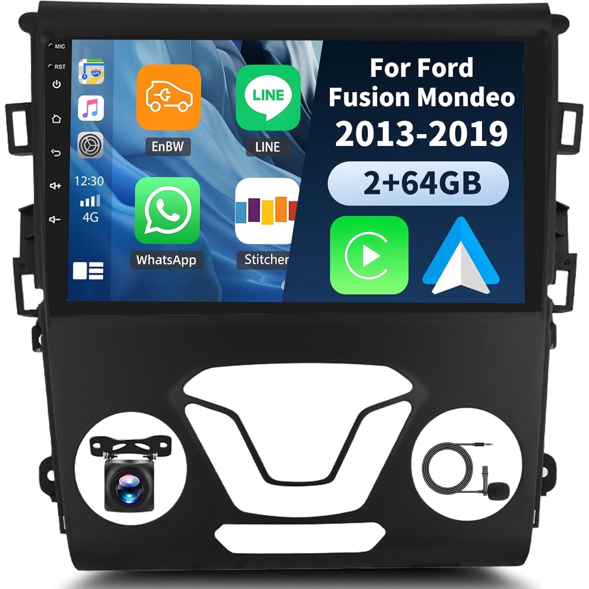 2+64G Android 15 Car Stereo for Ford Fusion Mondeo 2013-2019 with Wireless CarPlay Android Auto, 9’’ Touchscreen in Dash GPS Radio with WiFi Mirror Link Bluetooth FM RDS HiFi EQ SWC + Backup Camera