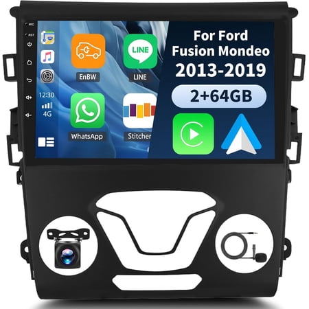 2+64G Android 15 Car Stereo for Ford Fusion Mondeo 2013-2019 with Wireless CarPlay Android Auto, 9’’ Touchscreen in Dash GPS Radio with WiFi Mirror Link Bluetooth FM RDS HiFi EQ SWC + Backup Camera