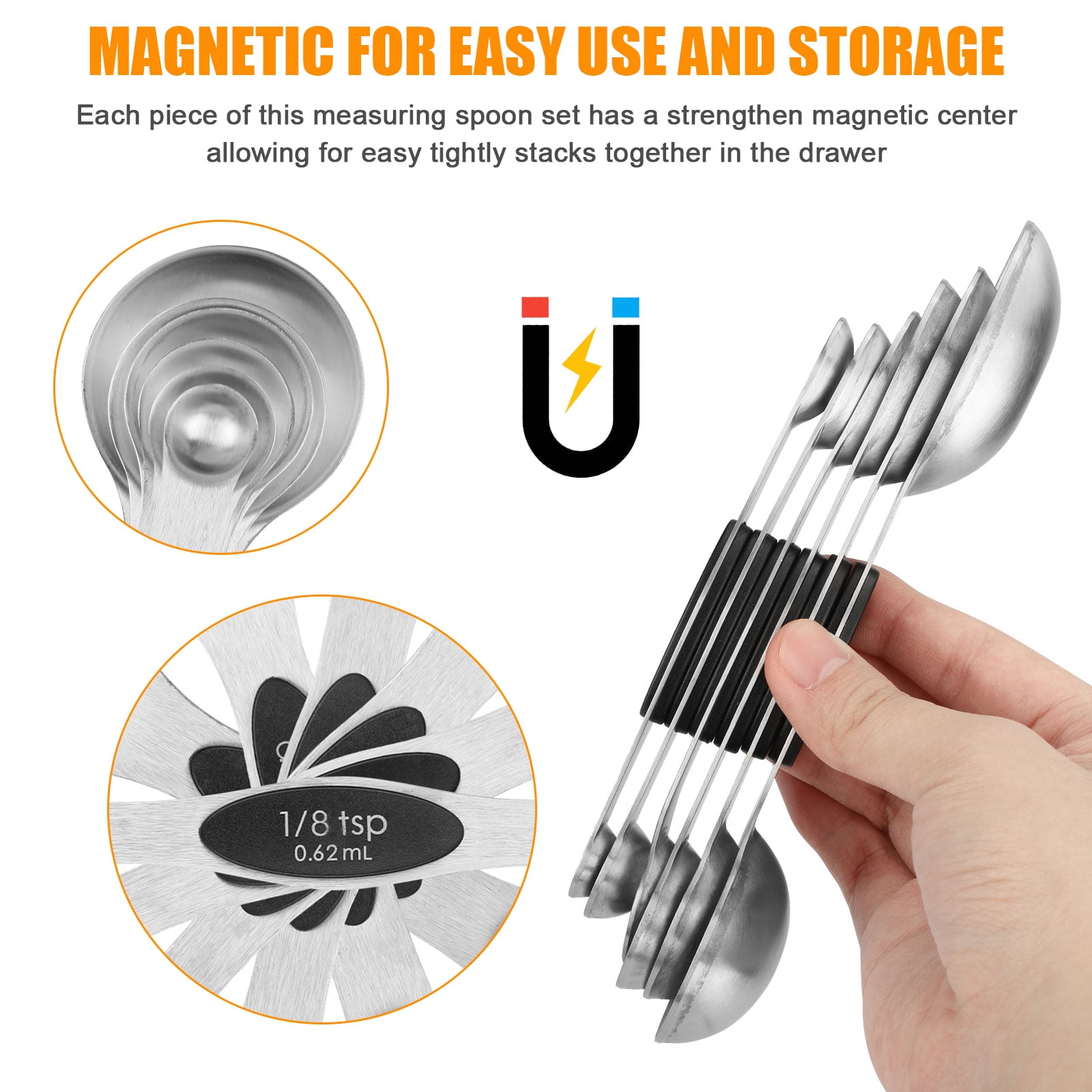 Magnetic Measuring Spoons Set of 9 Stainless Steel Stackable Dual Sided Teaspoon  Tablespoon-Black - Measuring Cups & Spoons - New York, New York