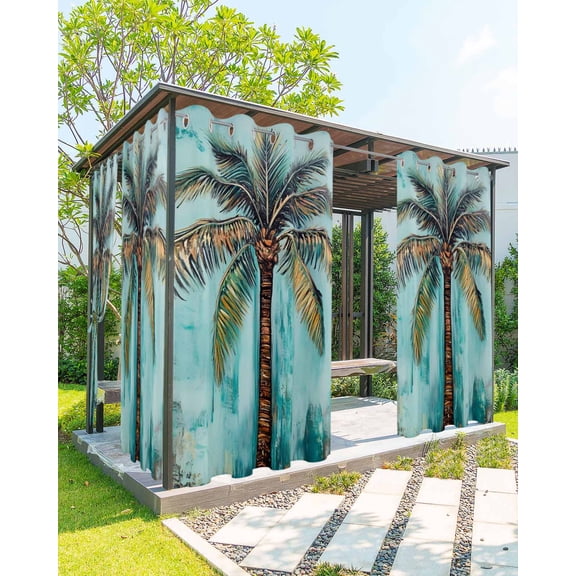 nqOlkjepod Outdoor Curtains for Patio Waterproof, Boho Coastal Beach Outdoor Privacy Panels Grommet, Vintage Ocean Tropical Coconut Tree Blackout Outside Curtains for Porch/Cabana 54"x84", 1 Panel