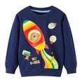 thumbnail image 2 of HILEELANG Little Boy Navy Sweatshirts Halloween Rocket Graphic Glow in the Dark Crewneck Long Sleeve Pullover Cotton Top Sweater Shirts 7 Years, 2 of 5