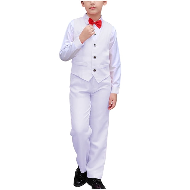 Odeerbi Chicos 4 Pcs Caballero Traje Formal Vestido Camisa + Traje Pantalones + Chaleco + Corbata Escenario Rendimiento Trajes Conjunto