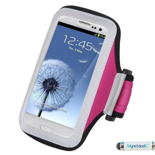 Sports Armband Case Pouch for Motorola Moto E4, G5, Droid Maxx 2, X Play, X+1, Photon Q, Electrify 2, ATRIX HD, Razr HD, Razr Maxx, MB810 Droid X - Hot Pink + MND Mini Stylus