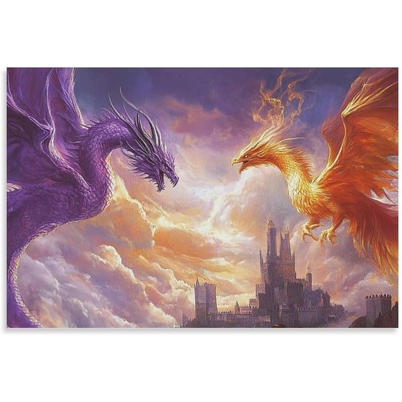 Purple Dragon Cool Phoenix Rising Fantasy Poster Canvas Wall Art Prints Posters for Room Aesthetic Bedroom Living Room Pictures Paintings Wall Decor for Mens Framed Unframed 12x18inch(30x45cm)