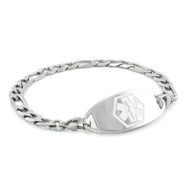 MedicEngraved Bracelet à Maillons Figaro 7 mm en Acier Inoxydable 316L pour Chirurgie avec Étiquette Médicale en Émail - Gravure Médicale Incluse