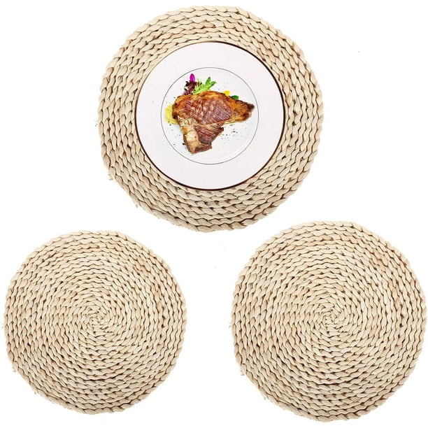 Zhuge Manteles individuales de ratán trenzado redondos de tejido natural para decoración de mesa de comedor y cocina rústica (paquete de 2 redondos de 15,7 pulgadas)