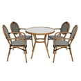 thumbnail image 2 of Merrick Lane French Bistro Style Table with Glass Top, Black & White PE Rattan, 4 Stack Chairs, and Bamboo Finished Metal Frame for Indoor/Outdoor Use, 2 of 10