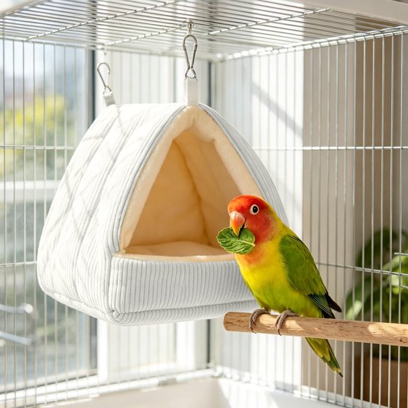 Winter Thick Fleece Bird Cave Bed, Soft Furry Hanging Bird Hammock, Windproof Warm Snuggle Hideout Hut, Cozy Cage Accessories for Budgies, Cockatiels and Other Small Pet Birds