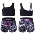 thumbnail image 1 of YONGHS Kids Girls Shoulder Straps Athletic Crop Top with Rave Shorts Gymnastics Tracksuit Sportswear Black Music 8, 1 of 8