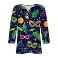 thumbnail image 4 of Gamivast Mardi Gras Shirts for Women Plus Size V Neck Mask Graphic Funny Tee Tops Loose Fitted 3/4 Sleeve Button Carnival Party T-Shirt Spring Holiday Outfits 2026, 4 of 6