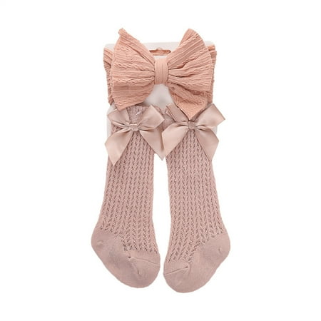

Prreey Baby Girls Socks Headband Set Breathable Knit Bow Princess Socks for Party Wedd