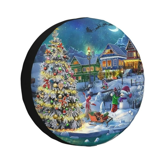 Fuzoiu Christmas Tree Print Universal Spare Tire Cover with Buckle Strap, Waterproof Wheel Covers for Jeep, Trailer, RV, Truck and All Car-14 inch