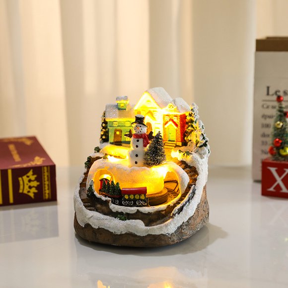 2 pcs Christmas Village Statues Christmas Collectibles Architectural Decoration and Rotating Christmas Home Decoration Gifts