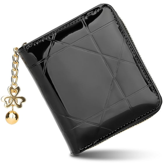 EEEkit Bifold PU Leather Wallet for Men Women, Small Zip-Around Card Holder, Large Capacity, Black, Xmas Gifts