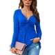thumbnail image 1 of Front Knotted Blouse Shirt Women V Neck Long Sleeve Casual T Shirt Solid Color Pullover Tops Blue M, 1 of 6