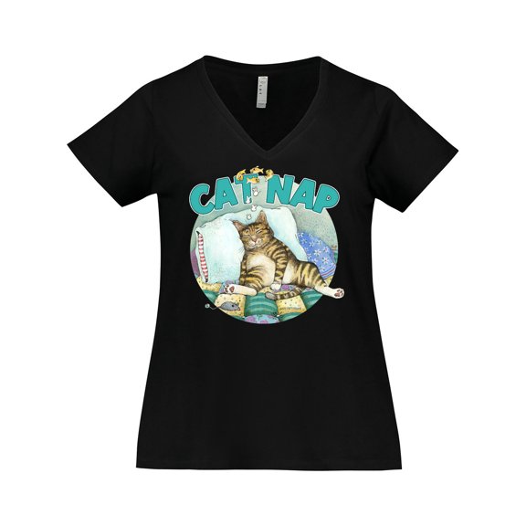 Inktastic Cat Nap Cute Sleeping Cat Women's Plus Size V-Neck T-Shirt