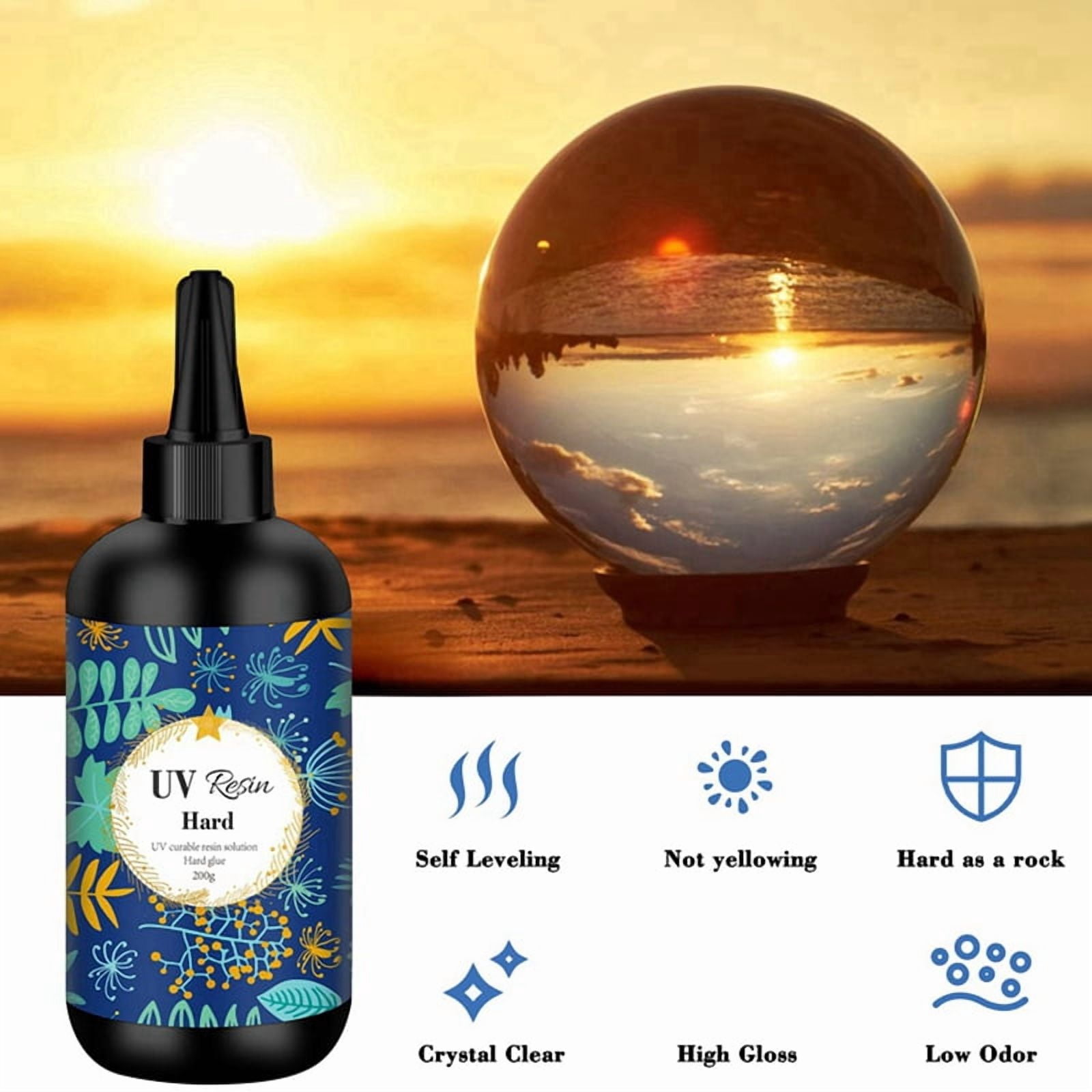 2X UV Resin 200G Transparent Ultraviolet Curing Clear Hard Type Resin, Solar Cure Resin for DIY UV Resin Jewelry Making