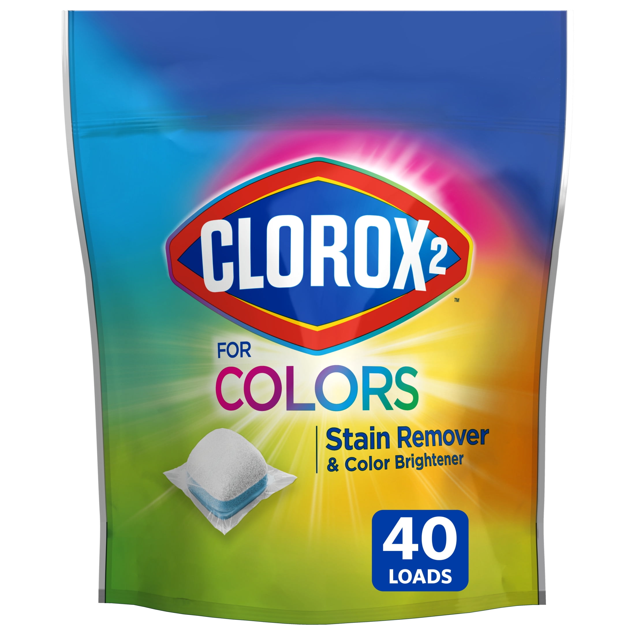 (2 pack) Clorox 2 for Colors Laundry Stain Remover and Color Booster Pods, Regular, 25.4 oz, 40 Count