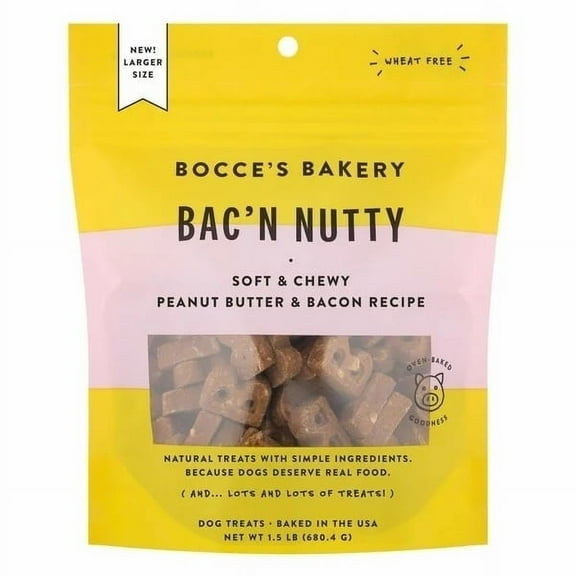 Bocce's Bakery Bac'n Nutty Peanut Butter and Bacon Recipe Dog Treats, 1.5 Pounds