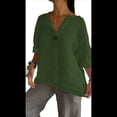 thumbnail image 1 of Camisa de para Mujer, Cuello en V, Botones, Blusa , Mangas 3/4, Informal, Holgada, Estilo Túnica, Camisetas de Verano. Verde M, 1 of 7