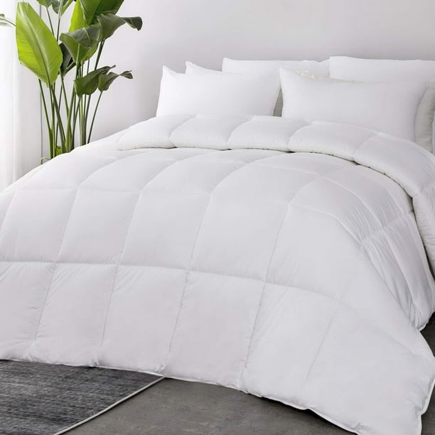 Bedsure 100 Cotton Quilted Down Alternative White Comforter Queen with
