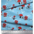 thumbnail image 3 of Soimoi Blue Poly Georgette Fabric Rabbit & Mushroom Clip Art Printed Fabric 1 Yard 52 Inch Wide, 3 of 3
