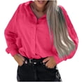 thumbnail image 2 of SHOPESSA Womens Tops Plus Size Long Sleeve Workout Shirts Casual Solid Turn-down Collar Cardigan Buttons Blouse Tops on Clearance, 2 of 8