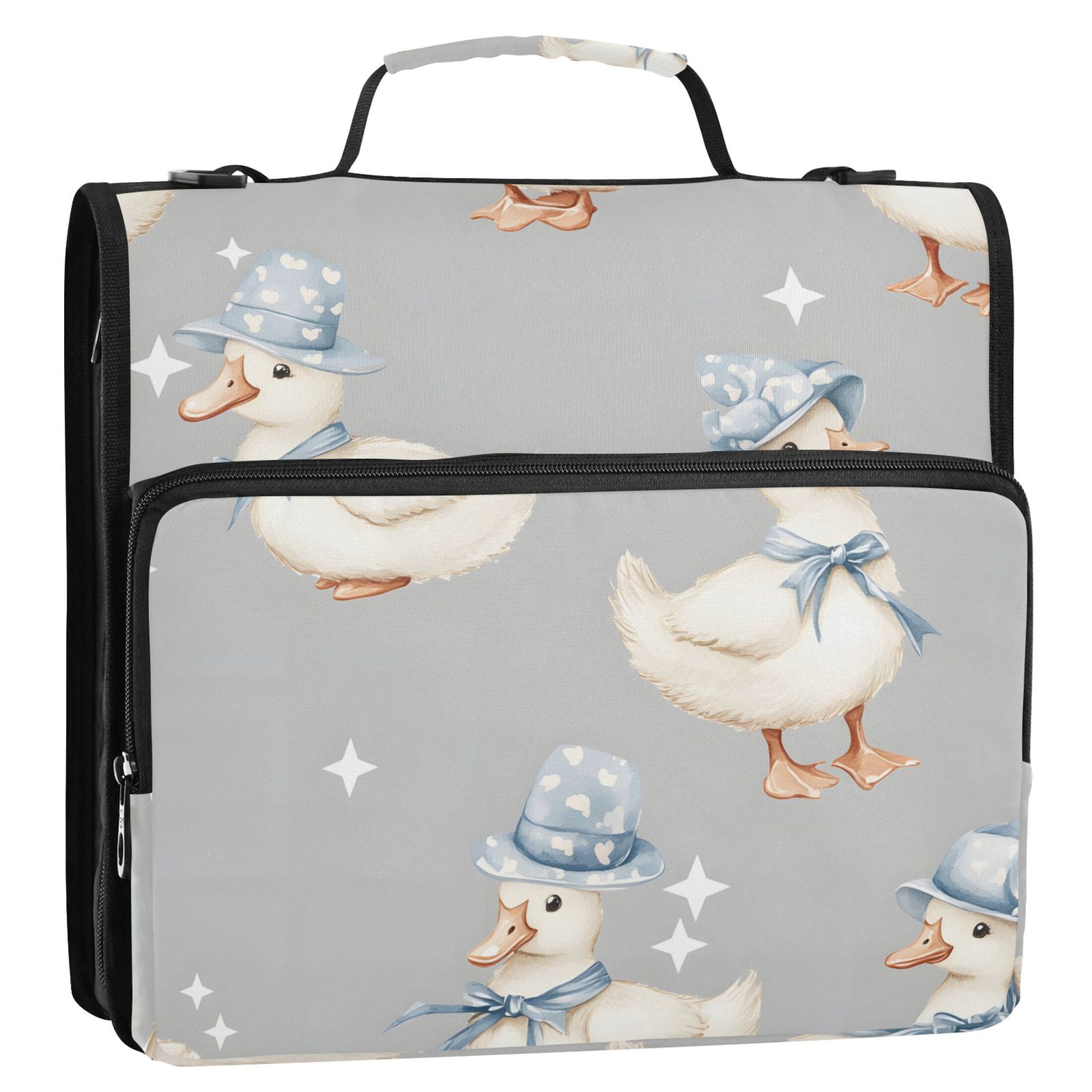 3 Ring Zipper Binder with Shoulder Strap Waterproof Trapper Keeper 2 Inch D-Ring 500 Sheets Capacity Ducks with Hat and Stars
