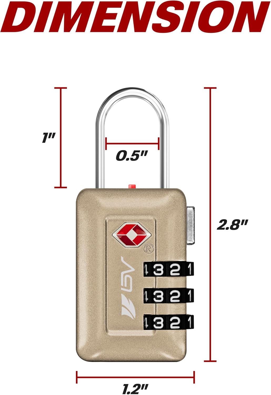 BV TSA Accepted 3-Digit Combination Travel Lock for Luggage, Gym Locker, Toolbox, Cabinets & More – Champagne Gold, 2 pack