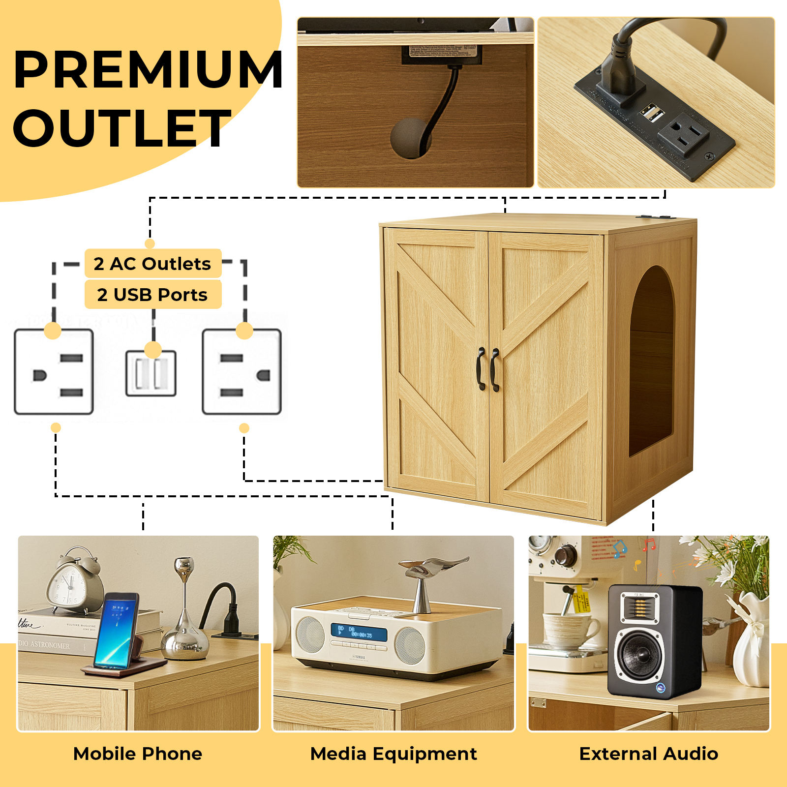 JanflyHome Cat Litter Robot Enclosure Cabinet, Litter Box Enclosure Furniture with Charge Station, Wood