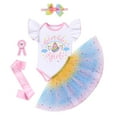 thumbnail image 2 of IBTOM CASTLE Toddler Baby Girl Unicorn 1st 2nd 3rd Birthday Outfit Romper + Rainbow Tutu Skirt + Headband + Sash + Badge 5PCS Princess Dress up Clothes Set for Cake Smash Photo Shoot, 2 of 8