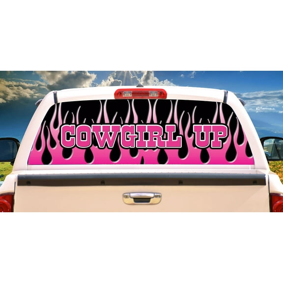 COWGIRL UP PINK Rear Window Graphic decal tint window film truck ranch