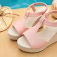 thumbnail image 4 of Hurxie Women's Low Wedge Heels Summer Dressy Platform Sandals Elastic Ankle Strap Open Toe Flower Shoes Pink 7, 4 of 8