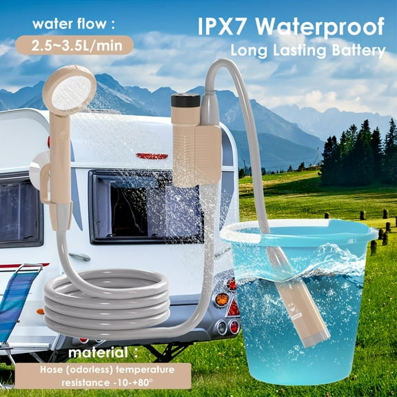 Portable Electric Camping Shower, Equipped With Removable Hose And Shower Head -Multiple Spray Modes, Waterproof Shower With Intelligent Led Display-for Outdoor Camping & Traveling, Hiking, Pet,Beach