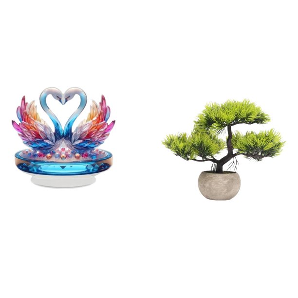 Centro de mesa de bonsái con cisne acrílico, escultura de vegetación artificial, planta artificial, decoración de armario, estantería, adorno de ofici