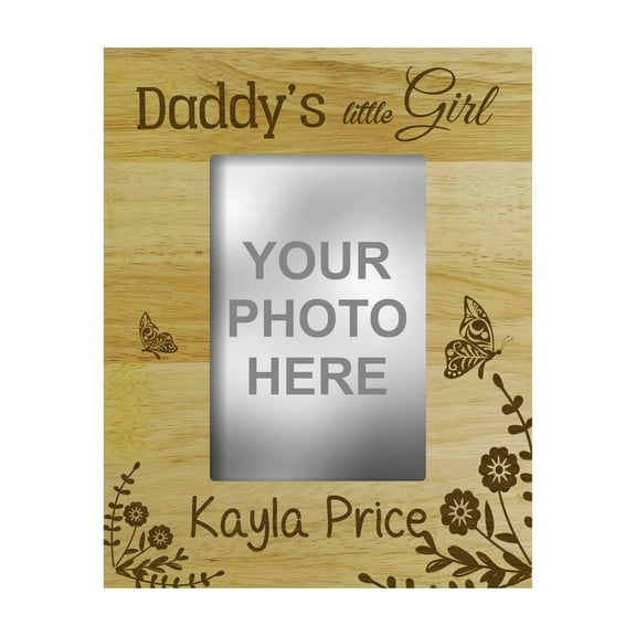 Engraved Wood Personalized Daddy's Little Girl Picture Frame With Name Gift-4 x 6 Inches Horizontal - Customizable Quote