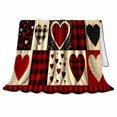thumbnail image 2 of Rustic Buffalo Plaid Hearts Patchwork Design Cream Black, Playful Artistic Scene, Warm Flannel Blanket for Ranch House and Living Room, Animal Lovers Valentine's Day Gift, Artistic Home Decor, 2 of 9